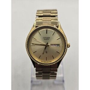 Citizen CQ President Watch Men 35mm Champagne Dial Gold Tone Daydate New Battery